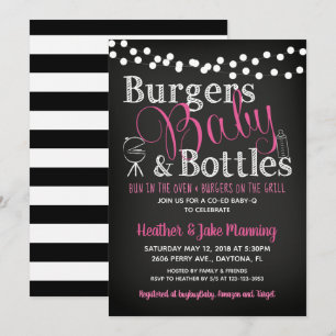 Girl Stripe Chalkboard BBQ Baby shower Kaart