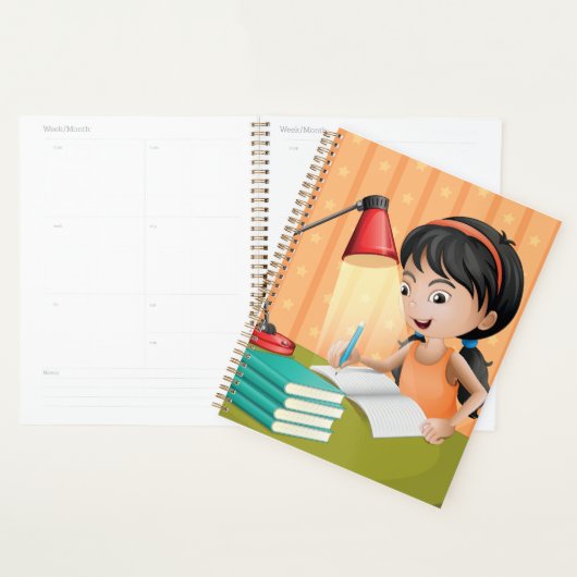 Girl Studying at Desk Doing Homework Planner (Display)