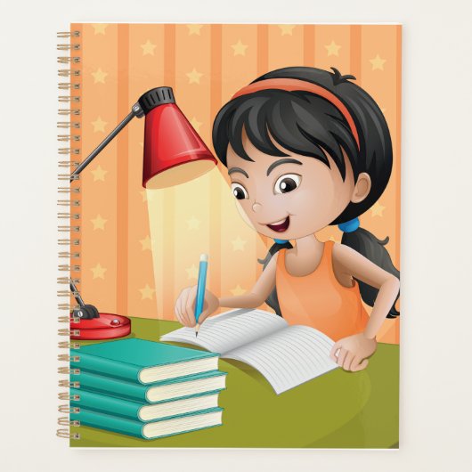 Girl Studying at Desk Doing Homework Planner (Voorkant)