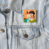 Girl Studying at Desk Doing Homework Vierkante Button 5,1 Cm