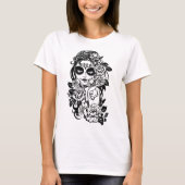Girl Sugar Skull in bloemen T-shirt (Voorkant)