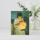 Girl Summer Night Blue Schlittgen Lantern Coast Briefkaart (Staand voorkant)