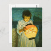 Girl Summer Night Blue Schlittgen Lantern Coast Briefkaart (Voorkant / Achterkant)