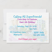 Girl Super Hero Uitnodiging (Achterkant)