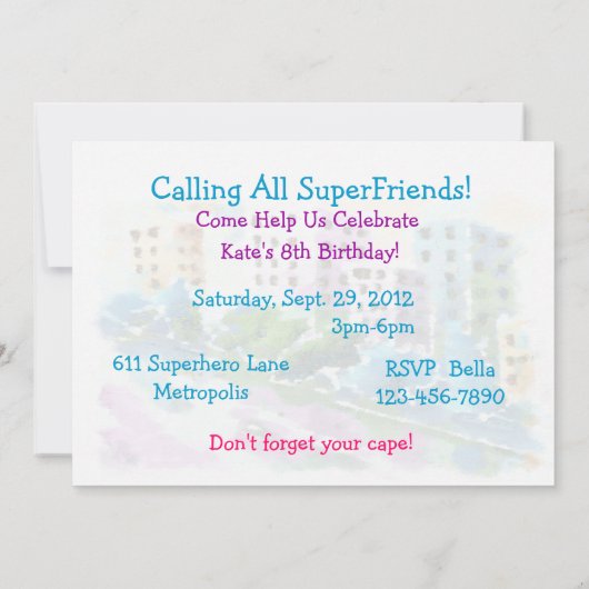 Girl Super Hero Uitnodiging (Achterkant)