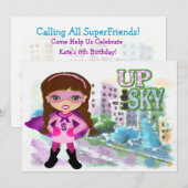 Girl Super Hero Uitnodiging (Voorkant / Achterkant)