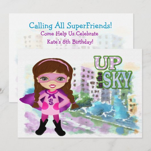 Girl Super Hero Uitnodiging (Voorkant / Achterkant)