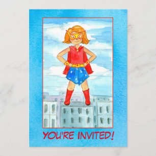 Girl Superheld Birthday Party Invitation Kaart