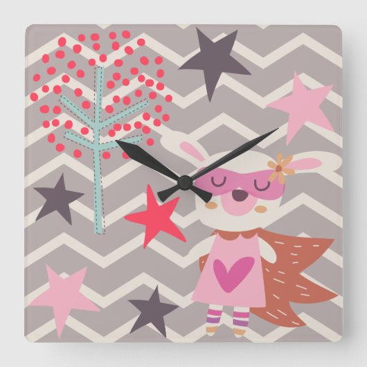 Girl Superheld Bunny Vierkante Klok (Voorkant)
