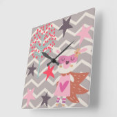 Girl Superheld Bunny Vierkante Klok (Hoek)