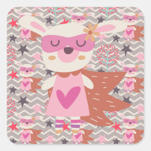 Girl Superheld Bunny Vierkante Sticker