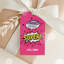 Girl Superheld Dank je Labels, superheld Favor Tag