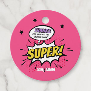 Girl Superheld Favor Tag Superheld Dank je Labels