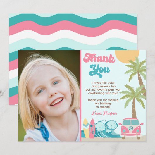Girl Surf Up Beach Birthday Dank je kaarten (Voorkant / Achterkant)
