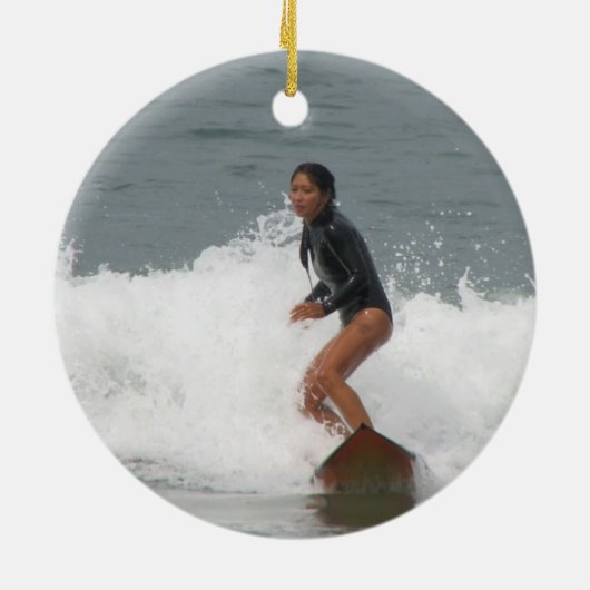 Girl Surfing Ornament (Achterkant)