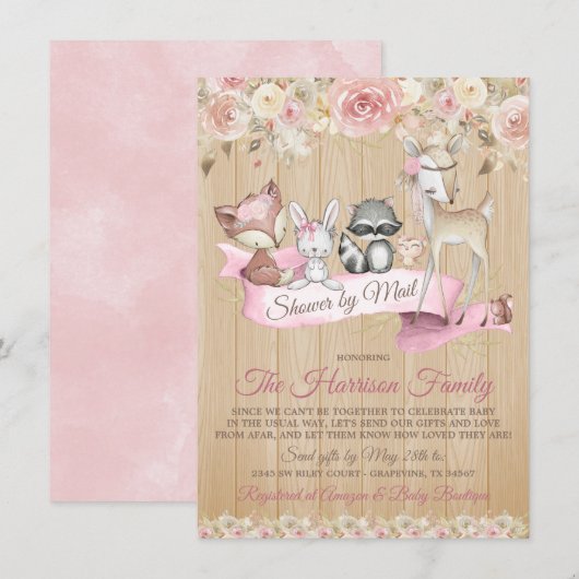 Girl Sweet Woodland Virtual Baby shower per post Kaart (Voorkant / Achterkant)