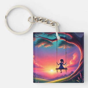 Girl Swinging Sleutelhanger