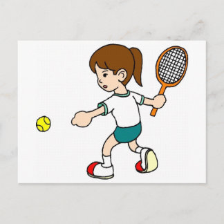 Girl Swings Tennis Racquet Briefkaart