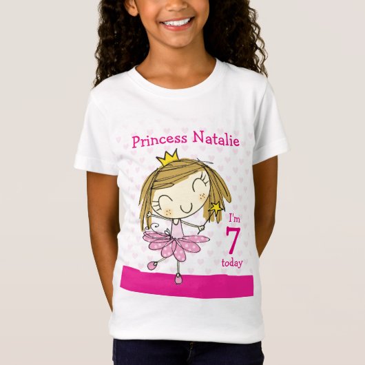GIRL T-SHIRT Leeftijd 7 schattige roze prinses 7e  (Voorkant)