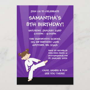 Girl Taekwondo Karate Paarse Belt Birthday Kaart