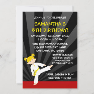 Girl Taekwondo Karate Yellow Belt Birthday Kaart