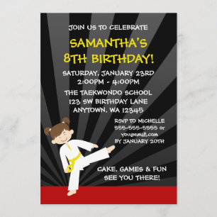 Girl Taekwondo Karate Yellow Belt Birthday Kaart