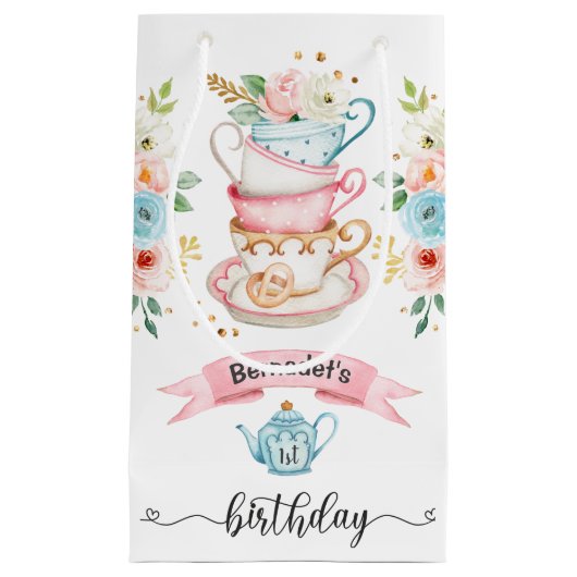 Girl Tea Party - Birthday Small Gift Bag Klein Cadeauzakje (Voorkant)
