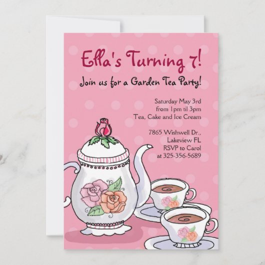 Girl Tea Party - Geëerde uitnodiging (Voorkant)