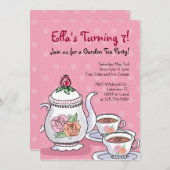 Girl Tea Party - Geëerde uitnodiging (Voorkant / Achterkant)