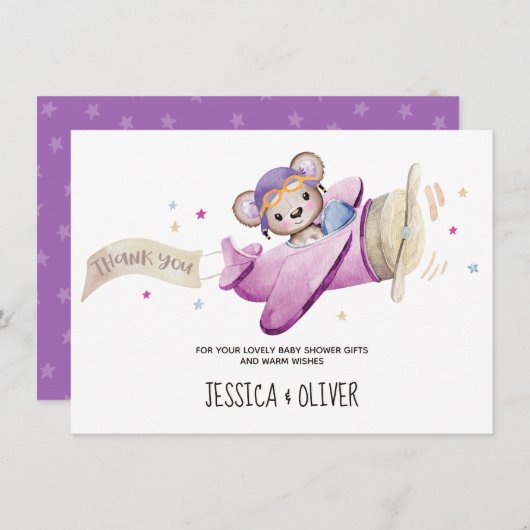 Girl Teddy Bear Airplane Dank je wel Kaart (Voorkant / Achterkant)