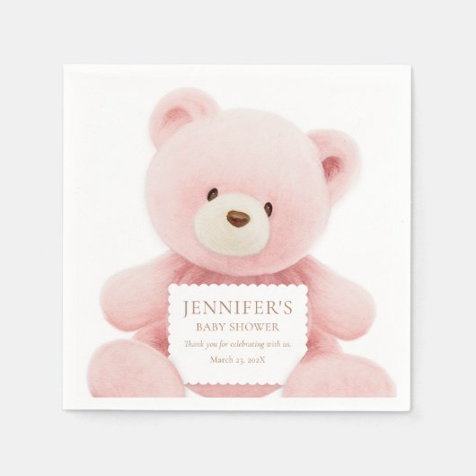 Girl Teddy Bear Baby shower Paper Servet (Voorkant)