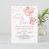 Girl Teddy Bear Balloon Wake Baby shower Kaart (Staand voorkant)