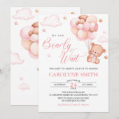 Girl Teddy Bear Balloon Wake Baby shower Kaart (Voorkant / Achterkant)