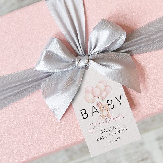 Girl Teddy Bear Balloons Baby shower Cadeaulabel