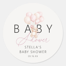 Girl Teddy Bear Balloons Baby shower Ronde Sticker