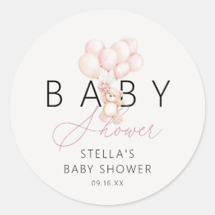 Girl Teddy Bear Balloons Baby shower Ronde Sticker