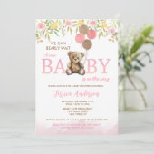 Girl Teddy Bear Barly Wait baby shower-uitnodiging Kaart (Staand voorkant)
