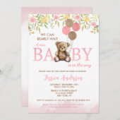 Girl Teddy Bear Barly Wait baby shower-uitnodiging Kaart (Voorkant / Achterkant)