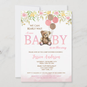 Girl Teddy Bear Barly Wait baby shower-uitnodiging Kaart