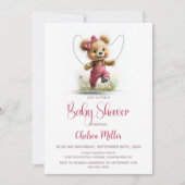Girl Teddy Bear Playing Jump Rope Baby Shower Kaart (Voorkant)