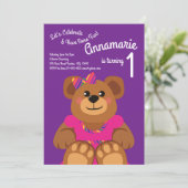 Girl Teddy Bear Rainbow 1e Birthday Cute Kaart (Staand voorkant)