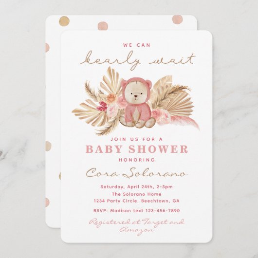 Girl Teddy Bear Shower | Boho Teddy Kaart (Voorkant / Achterkant)