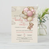 Girl Teddy beer blush roze beige ballonnen Kaart (Staand voorkant)