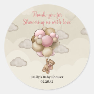 Girl Teddy beer roze bruine beige ballonnen hetelu Ronde Sticker