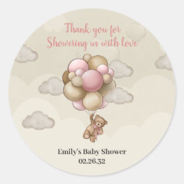 Girl Teddy beer roze bruine beige ballonnen hetelu Ronde Sticker