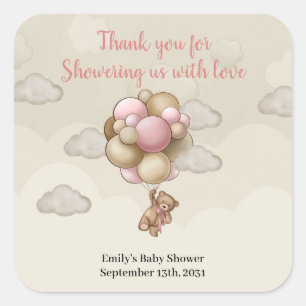 Girl Teddy beer roze bruine beige ballonnen hetelu Vierkante Sticker