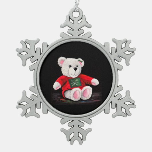 Girl Teddybeer Kerstversier Tin Sneeuwvlok Ornament (Voorkant)