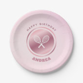 Girl Tennis Birthday Party Girly Pink Voeg Kind na Papieren Bordje (Voorkant)