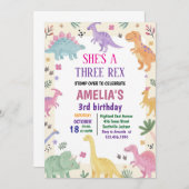 Girl Three Rex Dinosaur 3rd Birthday Kaart (Voorkant / Achterkant)