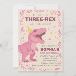 Girl Three-Rex Dinosaur Birthday Kaart